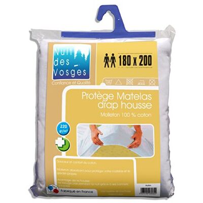 Nuit des Vosges 282304 Aubin Protège Matelas Absorbant Molleton/Coton Blanc 180 x 200 cm Nuit des Vosges 282304 Aubin Protège Matelas Absorbant Molleton/Coton Blanc 180 x 200 cm