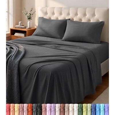 Utopia Bedding Parure de lit 4 pièces pour lit double – Draps en tricot en jersey de coton doux et extensible (lit double, gris foncé) Utopia Bedding Parure de lit 4 pièces pour lit double – Draps en tricot en jersey de coton doux et extensible (lit double, gris foncé)