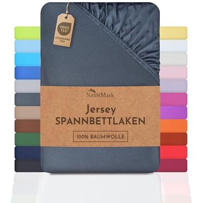 NatureMark Drap housse , drap housse en jersey 100% Conforme à la qualité Oeko-Tex Standard 100, Coton, Gris anthracite, 140 x 200-160 x 200 cm NatureMark Drap housse , drap housse en jersey 100% Conforme à la qualité Oeko-Tex Standard 100, Coton, Gris anthracite, 140 x 200-160 x 200 cm