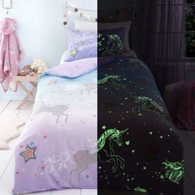 Bedlam Licorne ombrée – Parure de lit phosphorescente – Lit simple en lilas Bedlam Licorne ombrée – Parure de lit phosphorescente – Lit simple en lilas