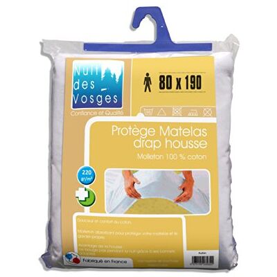 Nuit des Vosges 2035377 Aubin Protège Matelas Absorbant Molleton/Coton Blanc 80 x 190 cm Nuit des Vosges 2035377 Aubin Protège Matelas Absorbant Molleton/Coton Blanc 80 x 190 cm