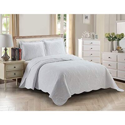 Zone Home Collection Parure de lit 3 pièces élégante en relief pour lit double/grand lit, blanc uni Zone Home Collection Parure de lit 3 pièces élégante en relief pour lit double/grand lit, blanc uni