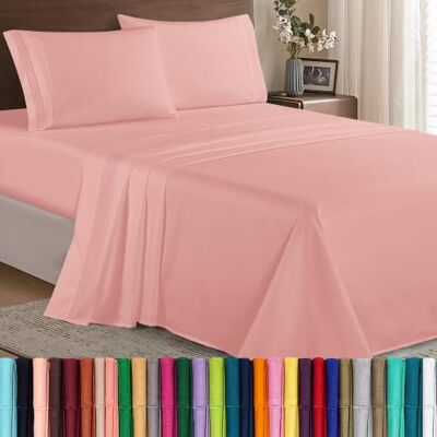 Elegant Comfort Parure de lit 4 pièces en microfibre de qualité hôtelière 1500, infroissable, drap-housse avec élastique tout autour, poche profonde jusqu'à 40,6 cm, lit simple/lit simple XL, rose Elegant Comfort Parure de lit 4 pièces en microfibre de qualité hôtelière 1500, infroissable, drap-housse avec élastique tout autour, poche profonde jusqu'à 40,6 cm, lit simple/lit simple XL, rose