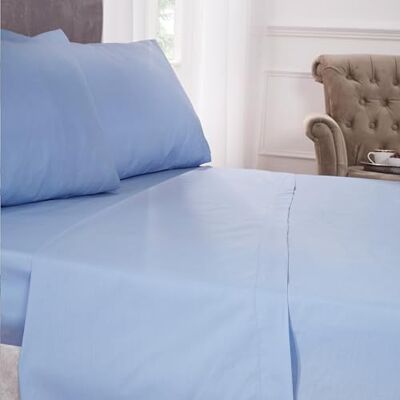 Emma Barclay Drap plat en percale 180 fils pour lit double Bleu Emma Barclay Drap plat en percale 180 fils pour lit double Bleu