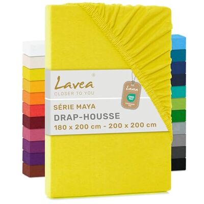 Lavea ® Drap-Housse 180x190/200 cm – Coton 100% Doux et Respirant – pour Matelas Épais Jusqu’à 20 cm – Jersey avec Élastique Tout Autour – Jaune Soleil Lavea ® Drap-Housse 180x190/200 cm – Coton 100% Doux et Respirant – pour Matelas Épais Jusqu’à 20 cm – Jersey avec Élastique Tout Autour – Jaune Soleil