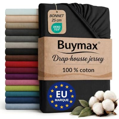 Buymax Drap-housse 140x200 cm 100% coton Noir Jersey doux et respirant, certifié OEKO-TEX, bonnet jusqu’à 25 cm et élastique intégral pour un maintien fiable. Buymax Drap-housse 140x200 cm 100% coton Noir Jersey doux et respirant, certifié OEKO-TEX, bonnet jusqu’à 25 cm et élastique intégral pour un maintien fiable.
