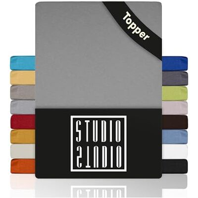 STUDIO Topper Drap-Housse 160x200cm – Jersey 100 % Coton Peigné – Argent – Certifié OEKO-TEX – Infroissable, Extensible – Pour Matelas 15–25 cm STUDIO Topper Drap-Housse 160x200cm – Jersey 100 % Coton Peigné – Argent – Certifié OEKO-TEX – Infroissable, Extensible – Pour Matelas 15–25 cm