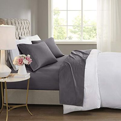 Madison Park Beautyrest Hypoallergénique, toutes saisons, parure de lit douce, taie d'oreiller assortie, en coton, anthracite, taille Queen Madison Park Beautyrest Hypoallergénique, toutes saisons, parure de lit douce, taie d'oreiller assortie, en coton, anthracite, taille Queen