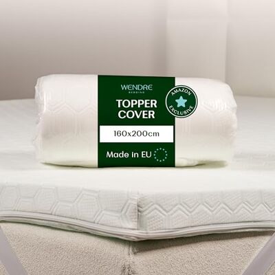 WENDRE Housse de Topper 160x200 cm – Adaptée aux Surmatelas de 5 à 7 cm d’Épaisseur – Fermeture Éclair sur Trois Côtés – Lavable à 40 °C – Certifiée OEKO-TEX – Housse de Protection pour Surmatelas WENDRE Housse de Topper 160x200 cm – Adaptée aux Surmatelas de 5 à 7 cm d’Épaisseur – Fermeture Éclair sur Trois Côtés – Lavable à 40 °C – Certifiée OEKO-TEX – Housse de Protection pour Surmatelas