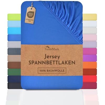 NatureMark Drap housse , drap housse en jersey 100% Conforme à la qualité Oeko-Tex Standard 100, Coton, bleu roi, 180 x 200-200 x 200 cm NatureMark Drap housse , drap housse en jersey 100% Conforme à la qualité Oeko-Tex Standard 100, Coton, bleu roi, 180 x 200-200 x 200 cm
