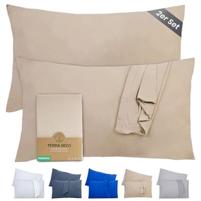 Terra Beds Lot de 2 taies d'oreiller 50 x 70 cm Coton Jersey 160 g/m² 50 x 70 cm Avec fermeture éclair Tissu tricoté extensible Respirant Beige Terra Beds Lot de 2 taies d'oreiller 50 x 70 cm Coton Jersey 160 g/m² 50 x 70 cm Avec fermeture éclair Tissu tricoté extensible Respirant Beige