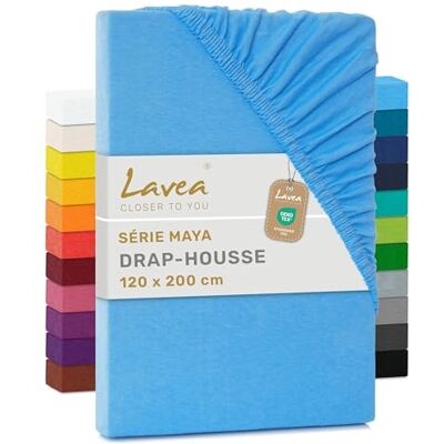 Lavea ® Drap-Housse 120x190/200 cm – Coton 100% Doux et Respirant – pour Matelas Épais Jusqu’à 20 cm – Jersey avec Élastique Tout Autour – Bleu Ciel Lavea ® Drap-Housse 120x190/200 cm – Coton 100% Doux et Respirant – pour Matelas Épais Jusqu’à 20 cm – Jersey avec Élastique Tout Autour – Bleu Ciel