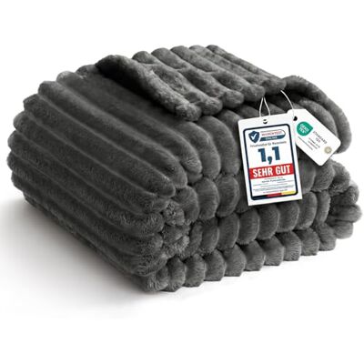 WAVVE Couverture Plaid polaire 220 x 240 cm, chauffant pour lit simple/lit double, en flanelle 300 g/m², gris WAVVE Couverture Plaid polaire 220 x 240 cm, chauffant pour lit simple/lit double, en flanelle 300 g/m², gris