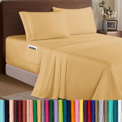 Elegant Comfort Parure de lit 4 pièces de luxe en microfibre de qualité hôtelière 1500, douce, élastique tout autour, 45,7 à 61 cm de profondeur, draps à poches très profondes, grand lit, camel doré Elegant Comfort Parure de lit 4 pièces de luxe en microfibre de qualité hôtelière 1500, douce, élastique tout autour, 45,7 à 61 cm de profondeur, draps à poches très profondes, grand lit, camel doré
