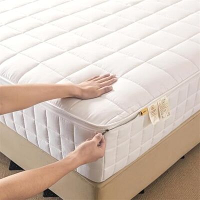 TYYUETY Housse zippée intégrale, respirant, anti-poussière et lavable, taille personnalisable, protège-matelas matelassé imperméable pour lit simple/double/king size Blanc 160 x 200 + 30 cm TYYUETY Housse zippée intégrale, respirant, anti-poussière et lavable, taille personnalisable, protège-matelas matelassé imperméable pour lit simple/double/king size Blanc 160 x 200 + 30 cm