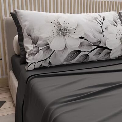 PETTI Artigiani Italiani Parure de lit en coton avec taies d'oreiller en impression numérique, drap 1 place et demie française, parure de lit fantaisie florale 38 gris foncé, 100% fabriqué en PETTI Artigiani Italiani Parure de lit en coton avec taies d'oreiller en impression numérique, drap 1 place et demie française, parure de lit fantaisie florale 38 gris foncé, 100% fabriqué en