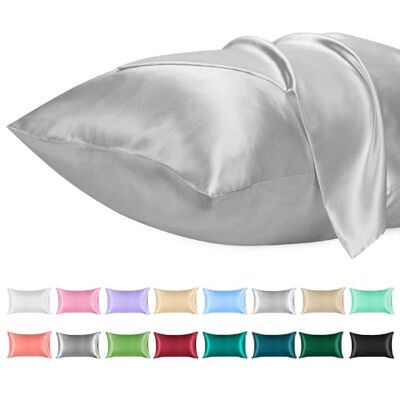 Lirex Lot de 2 taies d'oreiller en satin, décoratives douces unies, carrées, taies d'oreiller, taie d'oreiller en satin, pour coussin sans rides, résistant au blanchiment respirant Lirex Lot de 2 taies d'oreiller en satin, décoratives douces unies, carrées, taies d'oreiller, taie d'oreiller en satin, pour coussin sans rides, résistant au blanchiment respirant