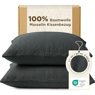 Bedsure Lot de 2 taies d'oreiller en mousseline 40 x 80 cm 100 % coton 40 x 80 cm 2 taies d'oreiller en mousseline avec fermeture éclair Certifiées Oeko-TEX Taies d'oreiller d'été anthracite Bedsure Lot de 2 taies d'oreiller en mousseline 40 x 80 cm 100 % coton 40 x 80 cm 2 taies d'oreiller en mousseline avec fermeture éclair Certifiées Oeko-TEX Taies d'oreiller d'été anthracite