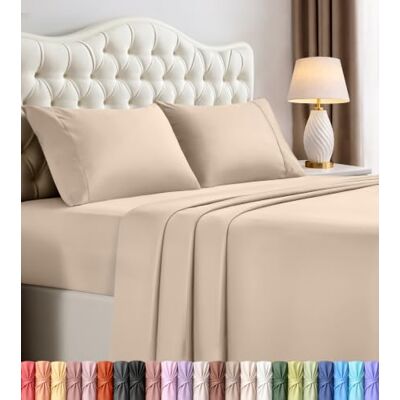 Utopia Bedding Parure de lit 4 pièces, microfibre brossée, résistante au rétrécissement et à la décoloration, facile d'entretien (très grand lit californien, beige) Utopia Bedding Parure de lit 4 pièces, microfibre brossée, résistante au rétrécissement et à la décoloration, facile d'entretien (très grand lit californien, beige)