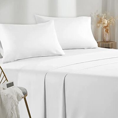 Poligino Parure de lit simple en microfibre simple 90 x 200 cm, drap de dessus 160 x 280 cm, 1 taie d’oreiller 50 x 80 cm, blanc Poligino Parure de lit simple en microfibre simple 90 x 200 cm, drap de dessus 160 x 280 cm, 1 taie d’oreiller 50 x 80 cm, blanc