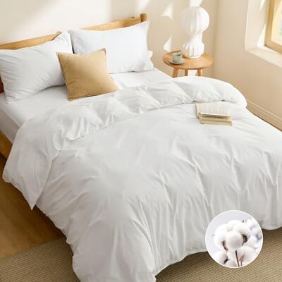 Bedsure Parure de lit King en coton blanc 1 housse de couette 240 x 220 cm + 1 taie d'oreiller 50 x 75 cm Certifié Öko-Tex Avec fermeture éclair Bedsure Parure de lit King en coton blanc 1 housse de couette 240 x 220 cm + 1 taie d'oreiller 50 x 75 cm Certifié Öko-Tex Avec fermeture éclair