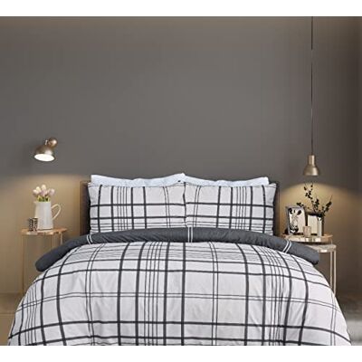 Sleepdown Parure de lit réversible avec housse de couette et taie d'oreiller 100% pur coton Noir naturel Simple (135 x 200 cm) Sleepdown Parure de lit réversible avec housse de couette et taie d'oreiller 100% pur coton Noir naturel Simple (135 x 200 cm)