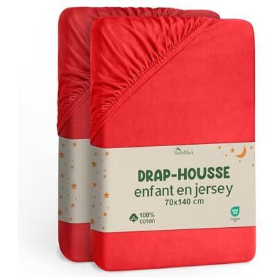 NatureMark Drap-housse en jersey doux pour enfant 70 x 140 cm 100 % coton Rouge NatureMark Drap-housse en jersey doux pour enfant 70 x 140 cm 100 % coton Rouge