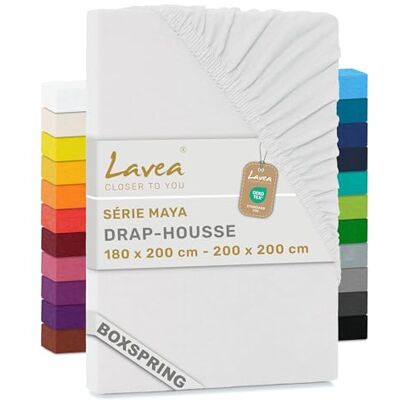 Lavea ® Drap-Housse 180x200cm 100% Coton Grand Bonnet 35 cm pour Matelas épais avec Élastique Tout Autour en Jersey pour Lit Boxspring Blanc Lavea ® Drap-Housse 180x200cm 100% Coton Grand Bonnet 35 cm pour Matelas épais avec Élastique Tout Autour en Jersey pour Lit Boxspring Blanc
