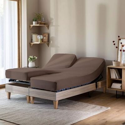 Terre de Nuit Drap Housse Noisette pour lit articulé Jersey Extensible 2x80x200 Terre de Nuit Drap Housse Noisette pour lit articulé Jersey Extensible 2x80x200