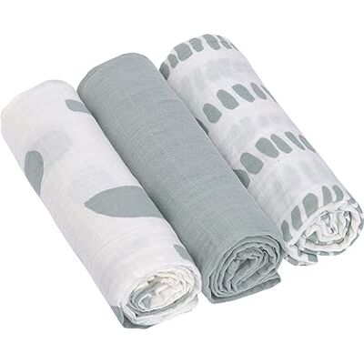 Lässig Bébé Couverture de puériculture Drap de puériculture Lot de 3 en coton 85 x 85 cm/Swaddle & Burp Blanket L Strokes silver grey Lässig Bébé Couverture de puériculture Drap de puériculture Lot de 3 en coton 85 x 85 cm/Swaddle & Burp Blanket L Strokes silver grey