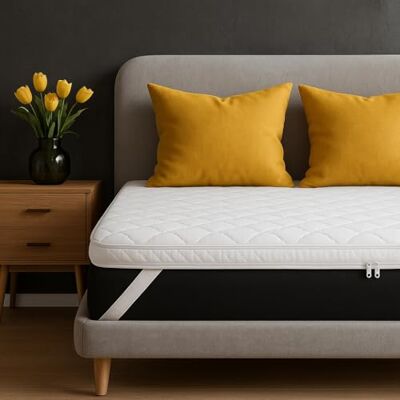 SLIPIO Surmatelas 100x190 cm 7 cm Memory Foam Visco+ à soutien agréable Topper de Matelas Housse Amovible Lavable Anti-acariens & Antiallergique SLIPIO Surmatelas 100x190 cm 7 cm Memory Foam Visco+ à soutien agréable Topper de Matelas Housse Amovible Lavable Anti-acariens & Antiallergique