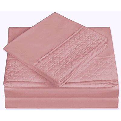 Elegant Comfort Parure de lit 4 pièces, douce et confortable, de qualité hôtelière 1500, design matelassé sur drap plat et taies d'oreiller, infroissable, 100%, lit double, rose poudré Elegant Comfort Parure de lit 4 pièces, douce et confortable, de qualité hôtelière 1500, design matelassé sur drap plat et taies d'oreiller, infroissable, 100%, lit double, rose poudré