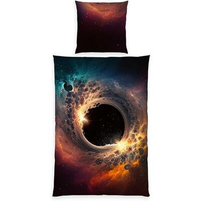 Herding Parure de lit avec trou noir, taie d'oreiller env. 80 x 80 cm, housse de couette env. 135 x 200 cm, avec fermeture éclair facile à déplacer, 100% polyester, microfibre Herding Parure de lit avec trou noir, taie d'oreiller env. 80 x 80 cm, housse de couette env. 135 x 200 cm, avec fermeture éclair facile à déplacer, 100% polyester, microfibre