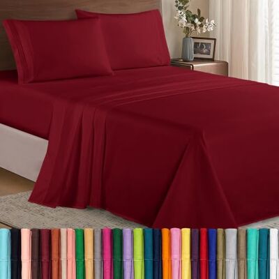 Elegant Comfort Parure de lit 4 pièces de luxe égyptien 1500, douce, de qualité hôtelière, infroissable, drap-housse avec élastique, bonnet profond pour matelas mesurant jusqu'à 40,6 cm, très grand Elegant Comfort Parure de lit 4 pièces de luxe égyptien 1500, douce, de qualité hôtelière, infroissable, drap-housse avec élastique, bonnet profond pour matelas mesurant jusqu'à 40,6 cm, très grand
