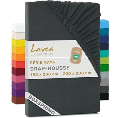 Lavea ® Drap-Housse 180x200cm 100% Coton Grand Bonnet 35 cm pour Matelas épais avec Élastique Tout Autour en Jersey pour Lit Boxspring Anthracite Lavea ® Drap-Housse 180x200cm 100% Coton Grand Bonnet 35 cm pour Matelas épais avec Élastique Tout Autour en Jersey pour Lit Boxspring Anthracite