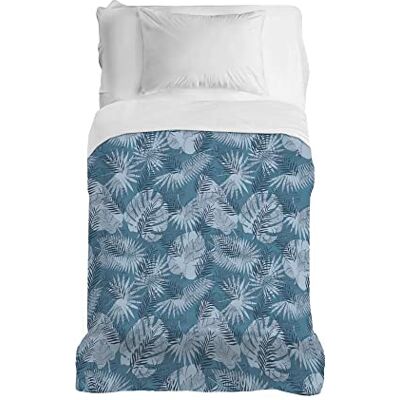 PENSIERI DELICATI DÉLICATE THOUGHTS Couvre-lit 170 x 280 cm, drap simple 100% coton piqué, idéal comme drap décoratif, couverture protège-lit simple, motif tropical bleu sarcelle, 100% fabriqué en Italie PENSIERI DELICATI DÉLICATE THOUGHTS Couvre-lit 170 x 280 cm, drap simple 100% coton piqué, idéal comme drap décoratif, couverture protège-lit simple, motif tropical bleu sarcelle, 100% fabriqué en Italie
