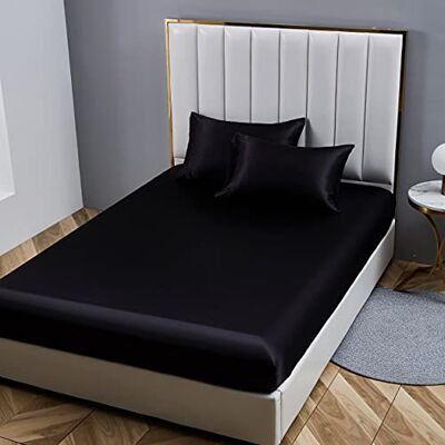 Damier Drap-housse 140 x 200 cm Noir satiné et soie brillante Qualité supérieure Couleur unie Convient pour matelas jusqu'à 30 cm Damier Drap-housse 140 x 200 cm Noir satiné et soie brillante Qualité supérieure Couleur unie Convient pour matelas jusqu'à 30 cm