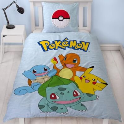Character World Parure de lit Pokémon 135x200 cm + taie d'oreiller 80x80 cm + housse de couette 135x200 cm, fermeture éclair, motif réversible Character World Parure de lit Pokémon 135x200 cm + taie d'oreiller 80x80 cm + housse de couette 135x200 cm, fermeture éclair, motif réversible