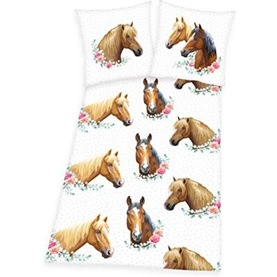 Herding Parure de Lit, Motif Réversible Cheval, Taie d'Oreiller 80 x 80 cm, Housse de Couette 135 x 200 cm, Avec Fermeture par Boutons, Coton/Renforcé Herding Parure de Lit, Motif Réversible Cheval, Taie d'Oreiller 80 x 80 cm, Housse de Couette 135 x 200 cm, Avec Fermeture par Boutons, Coton/Renforcé