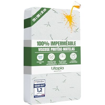 Utopia Bedding Protège Matelas 120 x 200 x 30 cm Imperméable, Viscose de Premium Alèse Drap Housse, Certifié Oeko-Tex, Matelas Couvre, Respirant, Élastique Tout Autou Utopia Bedding Protège Matelas 120 x 200 x 30 cm Imperméable, Viscose de Premium Alèse Drap Housse, Certifié Oeko-Tex, Matelas Couvre, Respirant, Élastique Tout Autou