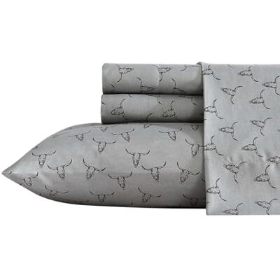 Wrangler Parure de lit soyeuse et légère, décoration d'intérieur occidentale, certifiée Oeko-Tex, polyester, tête de mort, gris, lit double Wrangler Parure de lit soyeuse et légère, décoration d'intérieur occidentale, certifiée Oeko-Tex, polyester, tête de mort, gris, lit double