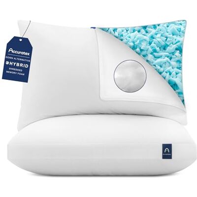 ACCURATEX Lot de 2 oreillers hybrides en mousse à mémoire de forme écrasée, 50 x 75 cm, coussins avec rembourrage en microfibre et housse amovible, oreiller de lit réglable en hauteur sur les côtés, ACCURATEX Lot de 2 oreillers hybrides en mousse à mémoire de forme écrasée, 50 x 75 cm, coussins avec rembourrage en microfibre et housse amovible, oreiller de lit réglable en hauteur sur les côtés,