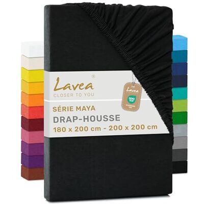 Lavea ® Drap-Housse 180x190/200 cm – Coton 100% Doux et Respirant – pour Matelas Épais Jusqu’à 20 cm – Jersey avec Élastique Tout Autour – Noir Lavea ® Drap-Housse 180x190/200 cm – Coton 100% Doux et Respirant – pour Matelas Épais Jusqu’à 20 cm – Jersey avec Élastique Tout Autour – Noir