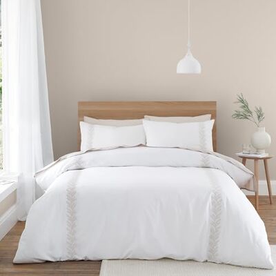 Bianca Parure de lit king size en coton 180 fils avec housse de couette et taies d'oreiller Motif feuilles Bianca Parure de lit king size en coton 180 fils avec housse de couette et taies d'oreiller Motif feuilles