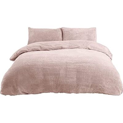 Sleepdown Teddy Parure de lit en Polaire avec Housse de Couette et taies d'oreiller, Chaude et Confortable, Super Douce, 1pc, Rose Blush Sleepdown Teddy Parure de lit en Polaire avec Housse de Couette et taies d'oreiller, Chaude et Confortable, Super Douce, 1pc, Rose Blush