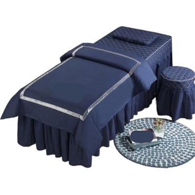 ATEUXOL Lot de 4 couvre-lits pour salon de beauté, pour massage et spa, taie d'oreiller, tabouret literie (Dark blue, 185 x 70) ATEUXOL Lot de 4 couvre-lits pour salon de beauté, pour massage et spa, taie d'oreiller, tabouret literie (Dark blue, 185 x 70)