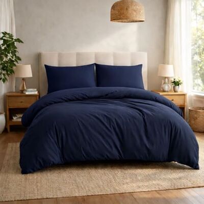 Komfortec Parure de lit de qualité supérieure 200 x 200 cm avec 2 taies d'oreiller 40 x 80 cm En microfibre brossée Bleu Komfortec Parure de lit de qualité supérieure 200 x 200 cm avec 2 taies d'oreiller 40 x 80 cm En microfibre brossée Bleu