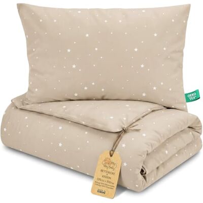 Totsy Baby Couette bébé sans housse Set 100X135 cm + 60X40 cm coton – couverture enfant avec oreiller pour lit bébé maternelle crèche – parure couette Oeko Tex légère respirante Beige avec des étoiles blanches Totsy Baby Couette bébé sans housse Set 100X135 cm + 60X40 cm coton – couverture enfant avec oreiller pour lit bébé maternelle crèche – parure couette Oeko Tex légère respirante Beige avec des étoiles blanches
