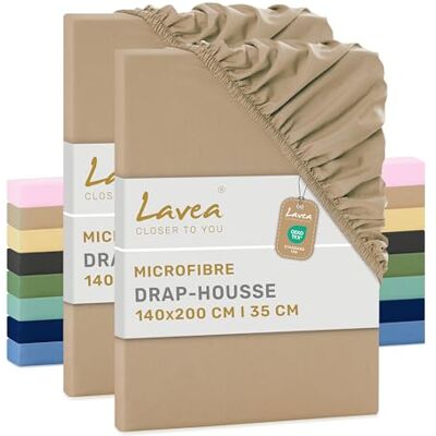 Lavea ® Lot de 2 Draps-Housses 140x200 cm, Microfibre – Sable Microfibre – Drap Housse Bonnet 20 cm avec Élastique Tout Autour, Doux, Respirant, Certifié OEKO-TEX® Lavea ® Lot de 2 Draps-Housses 140x200 cm, Microfibre – Sable Microfibre – Drap Housse Bonnet 20 cm avec Élastique Tout Autour, Doux, Respirant, Certifié OEKO-TEX®
