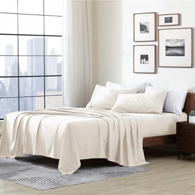 Cathay Home Essentials Parure de lit ultra douce, hypoallergénique, infroissable, en microfibre brossée, lait de coco, lit jumeau Cathay Home Essentials Parure de lit ultra douce, hypoallergénique, infroissable, en microfibre brossée, lait de coco, lit jumeau